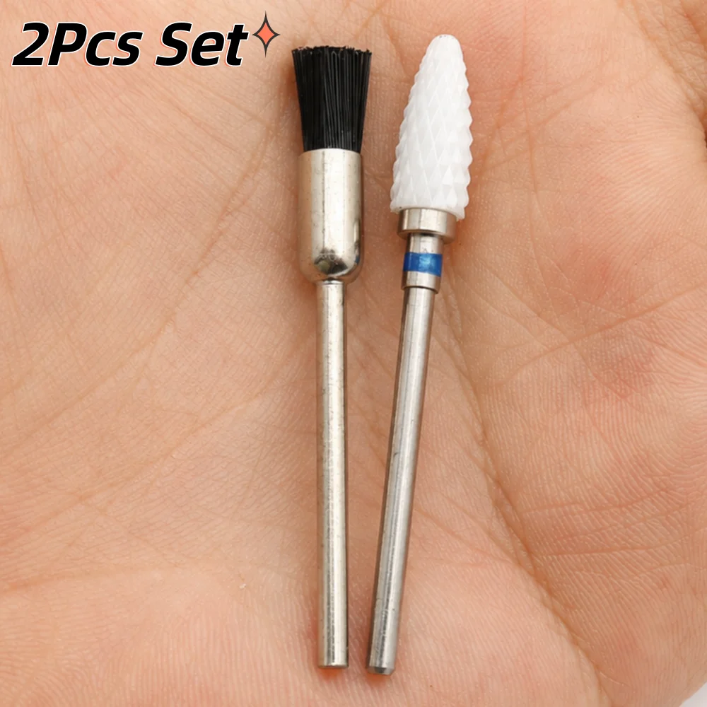 2Pcs Ceramic Nail Drill Bit Cleaning Brush Set 3/32