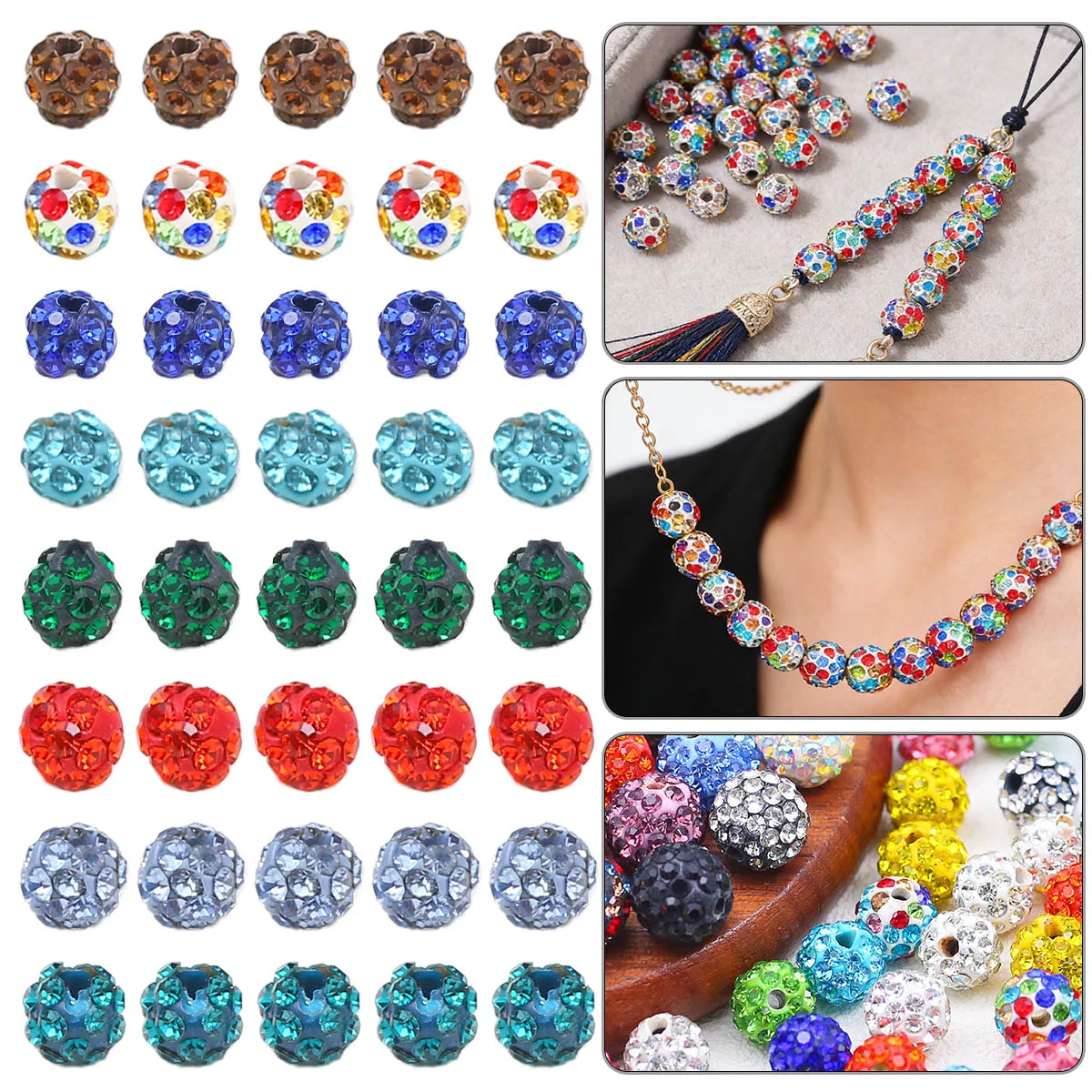 

20Pcs/Lot 4mm Clay Inlaid Rhinestone Ball Beads Round Loose Spacer Bead for DIY Bracelet Necklace Making Supplies Accessories