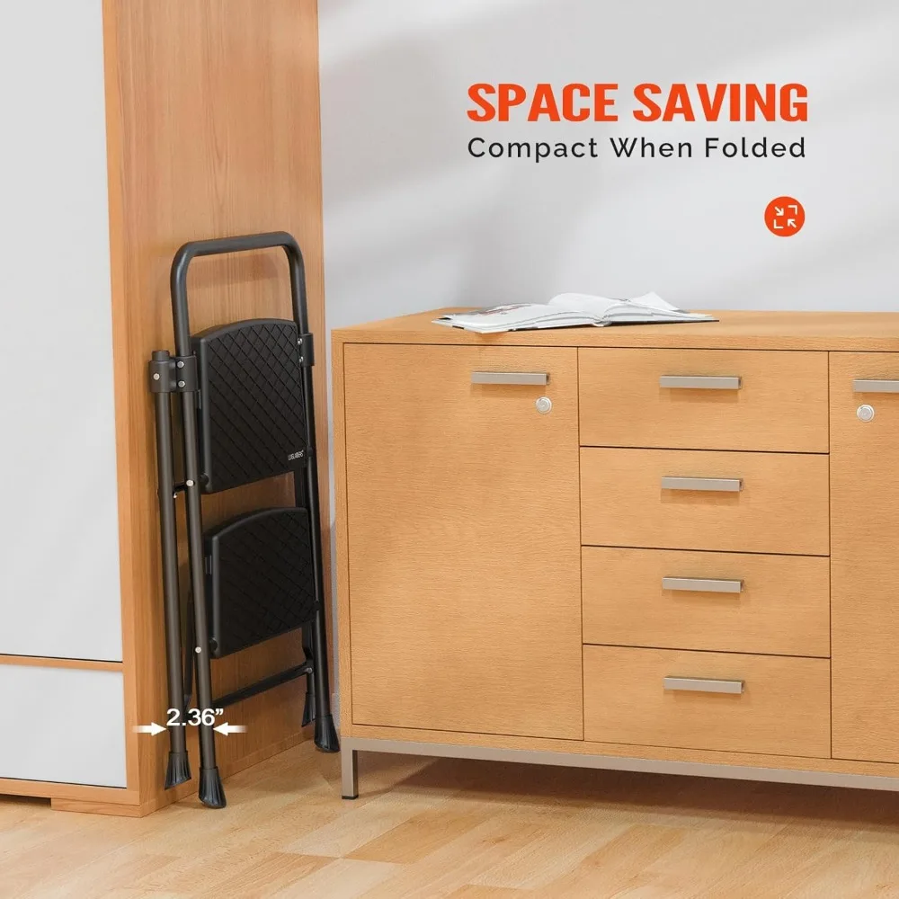 مقعد قابل للطي بخطوتين مع مشابك واسعة مضادة للانزلاق، سعة 500 رطل، خفيف الوزن ومحمول