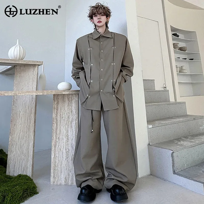 

LUZHEN оригинальные красивые комплекты из двух предметов, мужская мода, мешковатые повседневные брюки с широкими штанинами 2024, дизайнерские рубашки с длинными рукавами JY3758