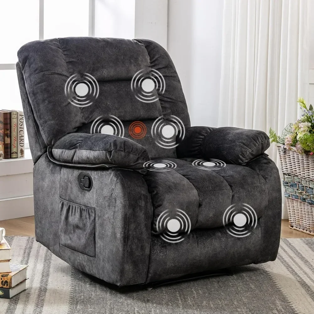 

Overstuffed Massage Recliner Chairs with Heat and Vibration, Soft Fabric Manual Reclining Chair for Living Room Bedroom, Chairs