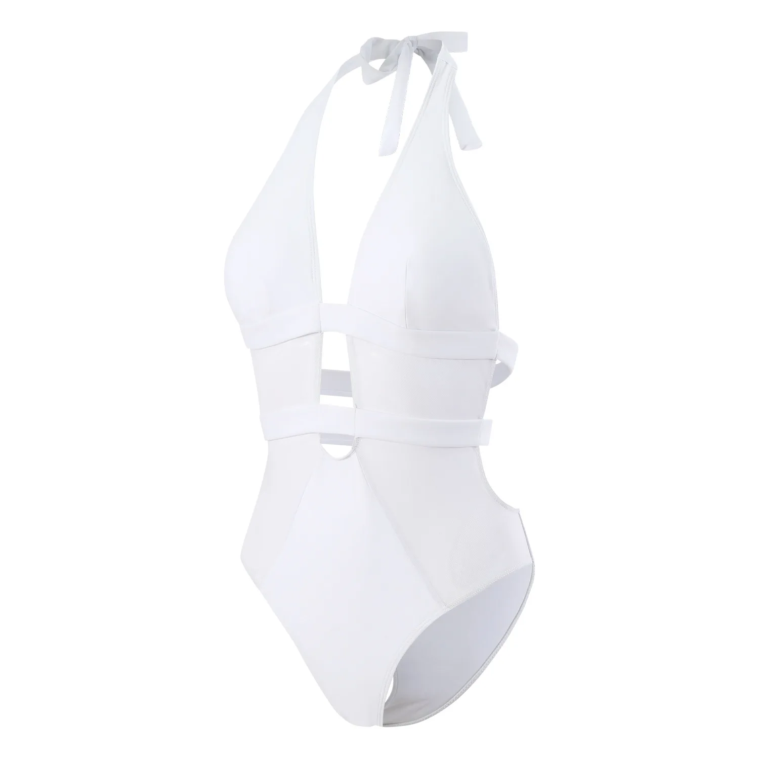 2025 nuevo traje de baño blanco de una pieza para mujer, traje de baño Sexy de malla con recorte Halter y cuello con Control de barriga, secado rápido para vacaciones en la playa