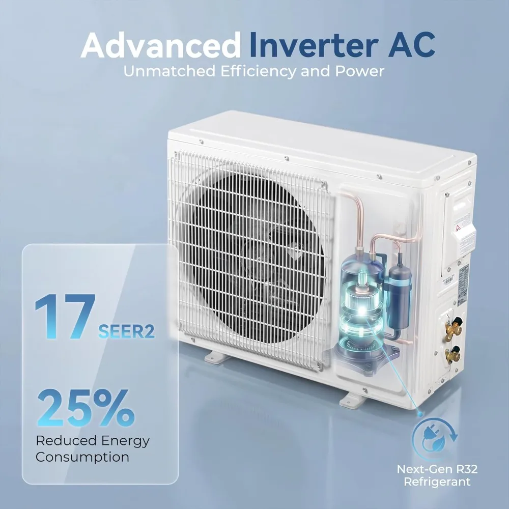 

12000BTU Mini Split System Inverter Air Conditioner 17 SEER2 115V Cools Heats up to 750 Sq.Ft Complete Customized AC/Heating