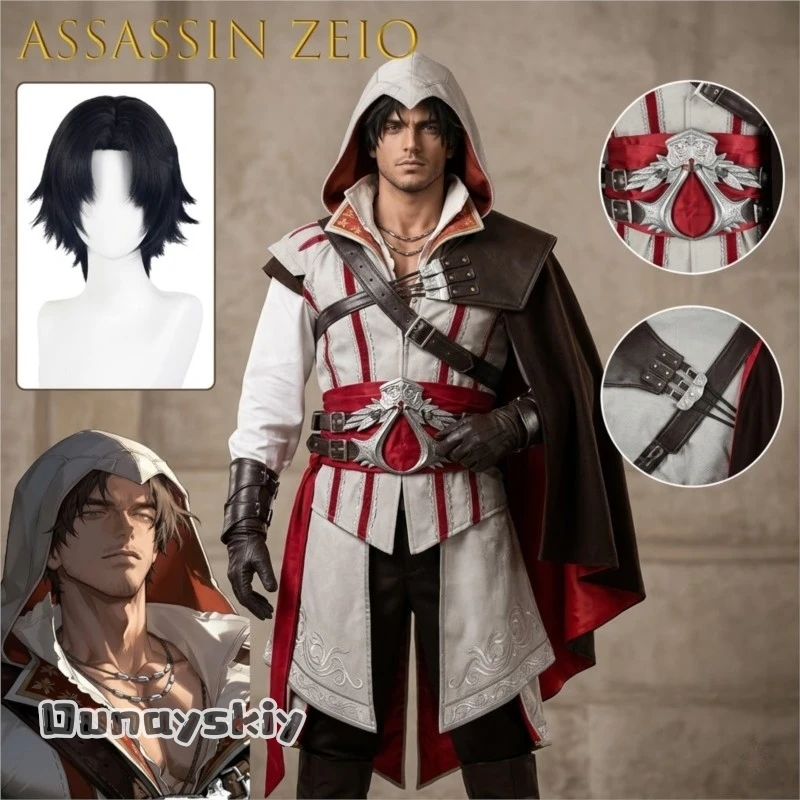 Creed Ezio Hot Creedes Cosplay Kostüm Ezioes Assang Connoring Pullover Hose Mantel Halloween-Set für Männer Frauen Maßgeschneidert für Partys