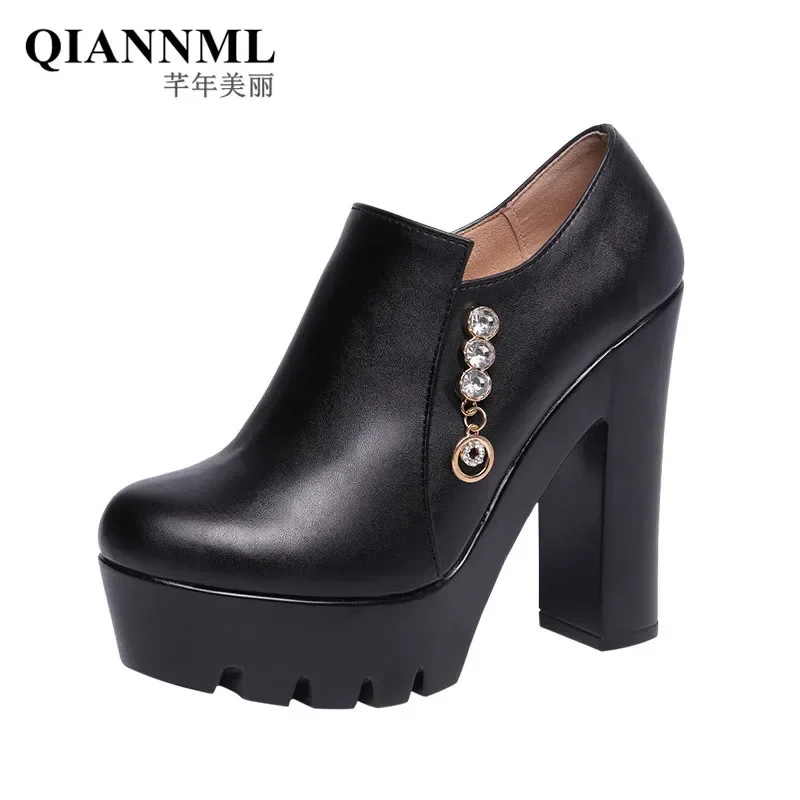 10cm Small Size 32-43 Deep Mouth Platform Pumps Black Fall 2024 Block High Heels Shoes Women for Office Model Dress Court Shoes