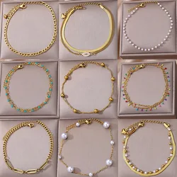 Stainless Steel Bead Chain Anklets for Women Accessories Gold Color Ankle Bracelet Waterproof Anklet Summer Beach Boho Jewellery
