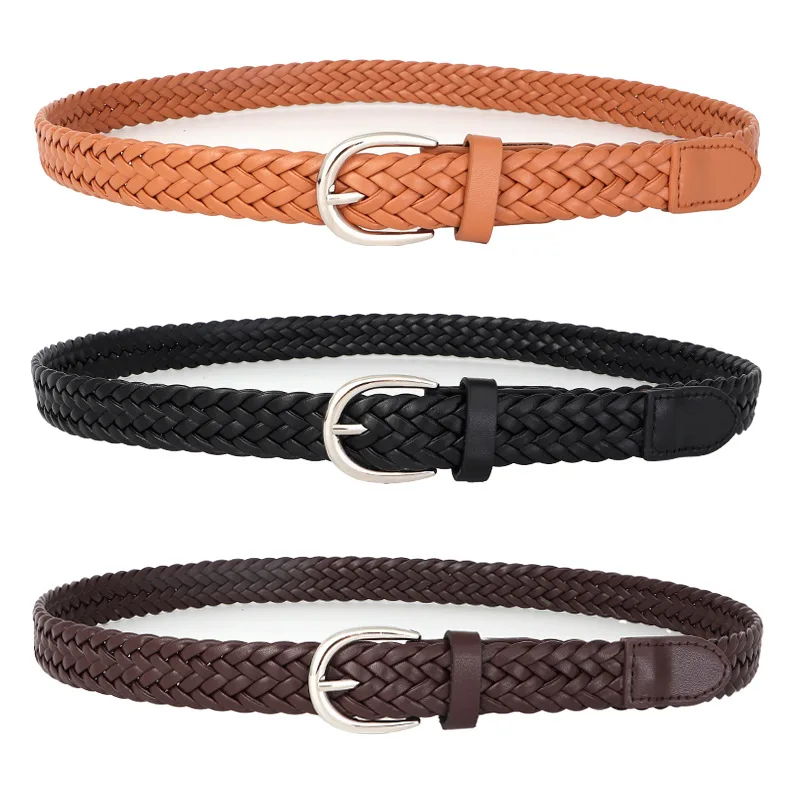 2.3CM X 100CM New Vintage Woven Women Leather Belt For Jeans Dress Thin Hole Waist Girl Fine porous Brown Black Wholesale