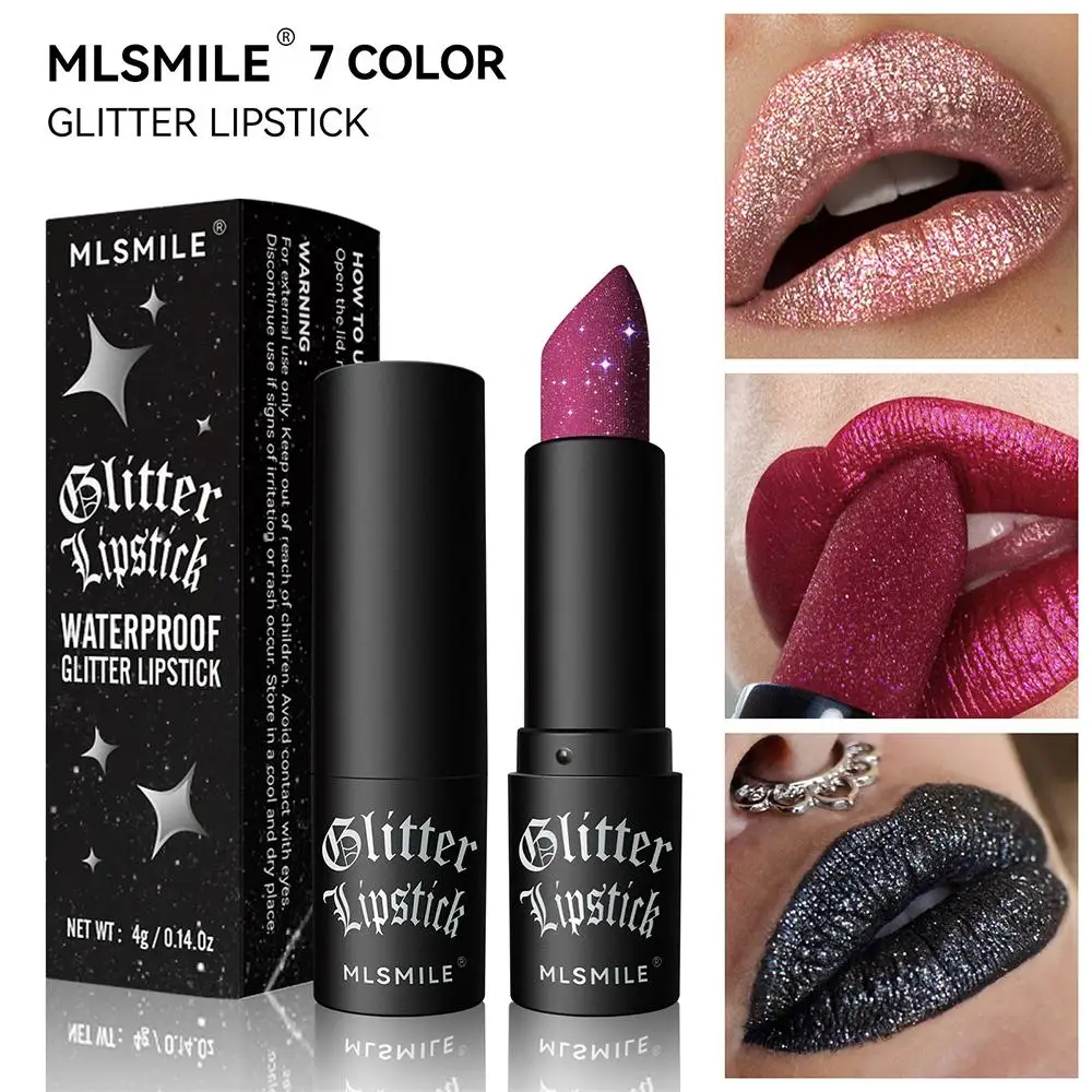 Waterproof Nude Glitter Lipstick, batons de longa duração, vermelho, maquiagem antiaderente, cosméticos Shimmer, sereia de veludo, sexy, C, Ms5, 7 cores