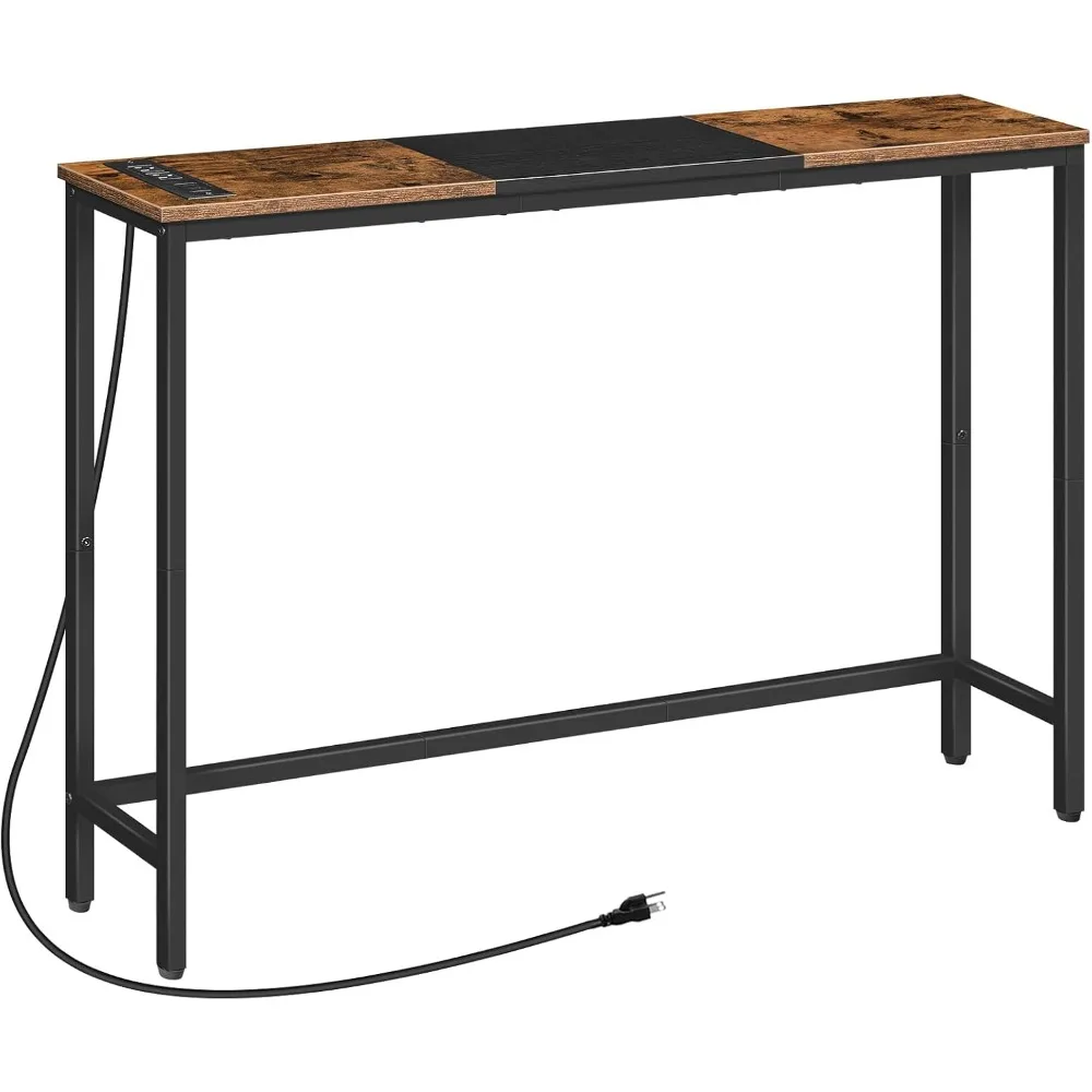 

HOOBRO Narrow Console Table with Power Outlets, 44.9-Inch Sofa Table, Slim Behind Couch Table, Entryway Display Shelf, for Livin