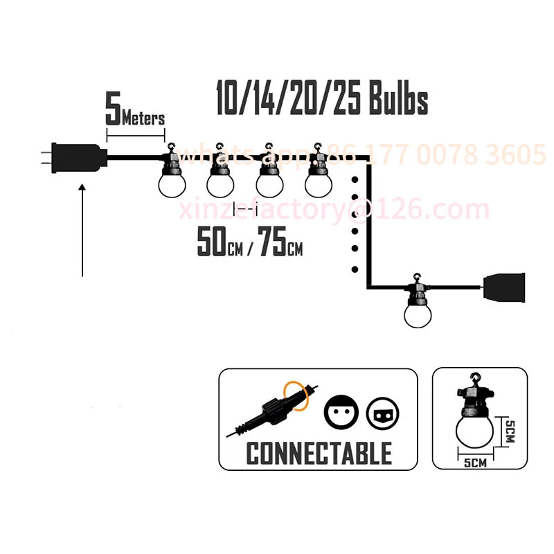 

Customizable String LED Fairy Lights Tent Decoration Christmas Party WeddinOutdoor Camp Lights Bulbs 23M G50 Waterproof Garland