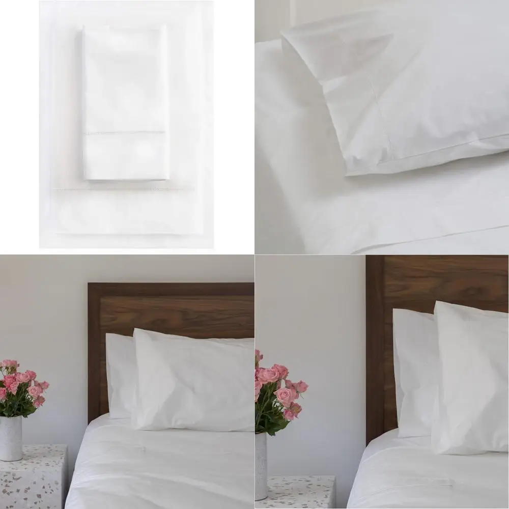 

Luxury 500 Thread Count White Cotton Percale Sheet Set with Hemstitch for Cal King