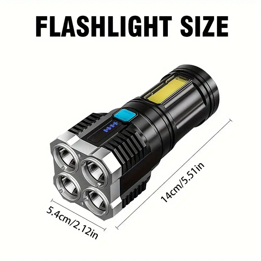 High Power LED Flashlights Camping Torch With 4 Lamp Beads And COB Side Light Rechargeable Portable Hand Lantern 4 Lighting Mode