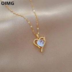 OIMG 316L Stainless Steel Gold Plated Temperament Luxury Zirconia Heart Pendant Necklace For Women Exquisite Jewelry