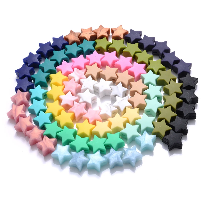 10Pcs 14mm Silicone Beads Food Grade Pearl Silicone Five-pointed Star Teething Pacifier Dummy Baby Teether Beads Accessories