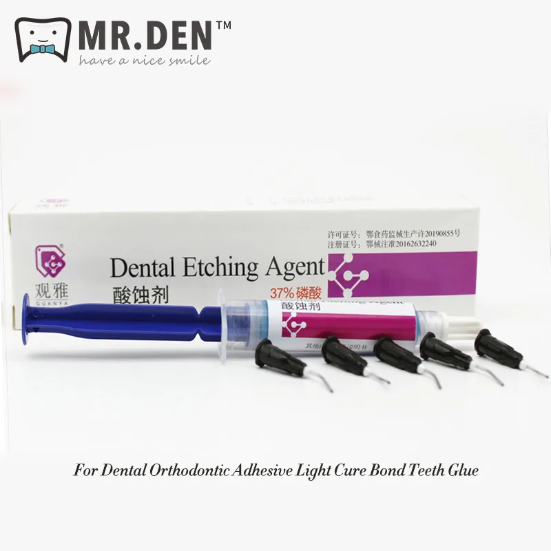 MR DEN 5ml Syringe Dental Acid Etching Gel Etchant Agent 37% Phosphoric for Orthodontic Adhesive Light Cure Bond Teeth Glue