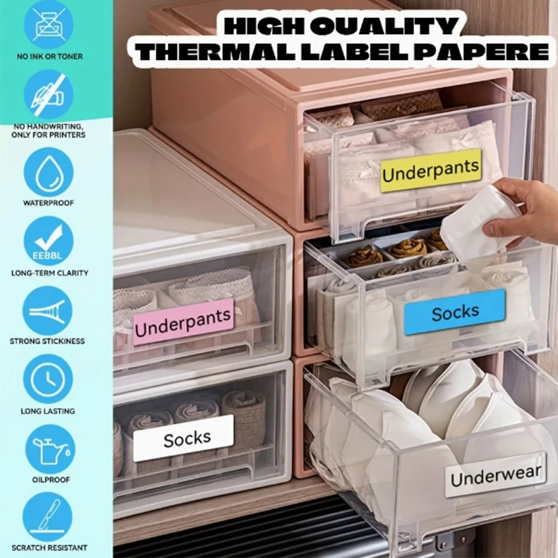 480 Sheets (3 Rolls) Thermal Labels, Blue/Yellow/Pink/Purple Waterproof, Oil-Resistant, Durable for Documenting Home Daily Life