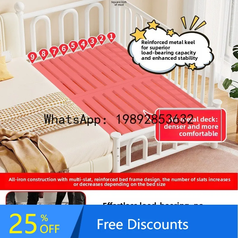 

Children's Metal Splicing Bed with Guardrail Baby Crib Extra Wide Bed
