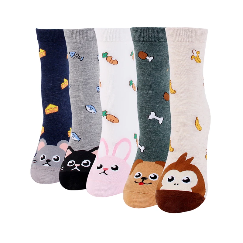 

Женские хлопковые носки с мультяшным принтом, весенне-летние, в корейском стиле, забавные, средней длины, для женщин