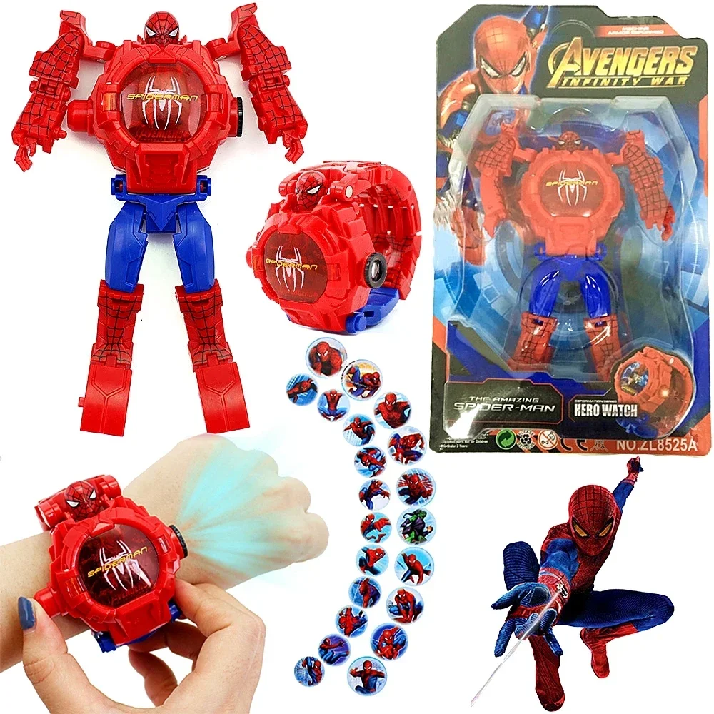 

Disney Frozen Avengers Deformation Electronic Watch Boy girl Toy Cartoon Captain America spiderman Transformed Robot child Watch