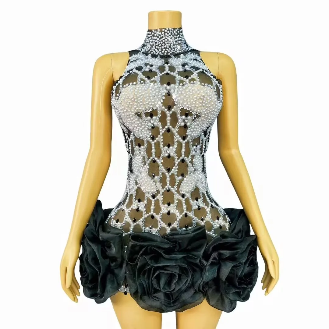 Strój imprezowy dżetów perły koronkowa sukienka z piórami kobiety urodziny suknia wieczorowa etap wykonaj kostium do sesji zdjęciowej