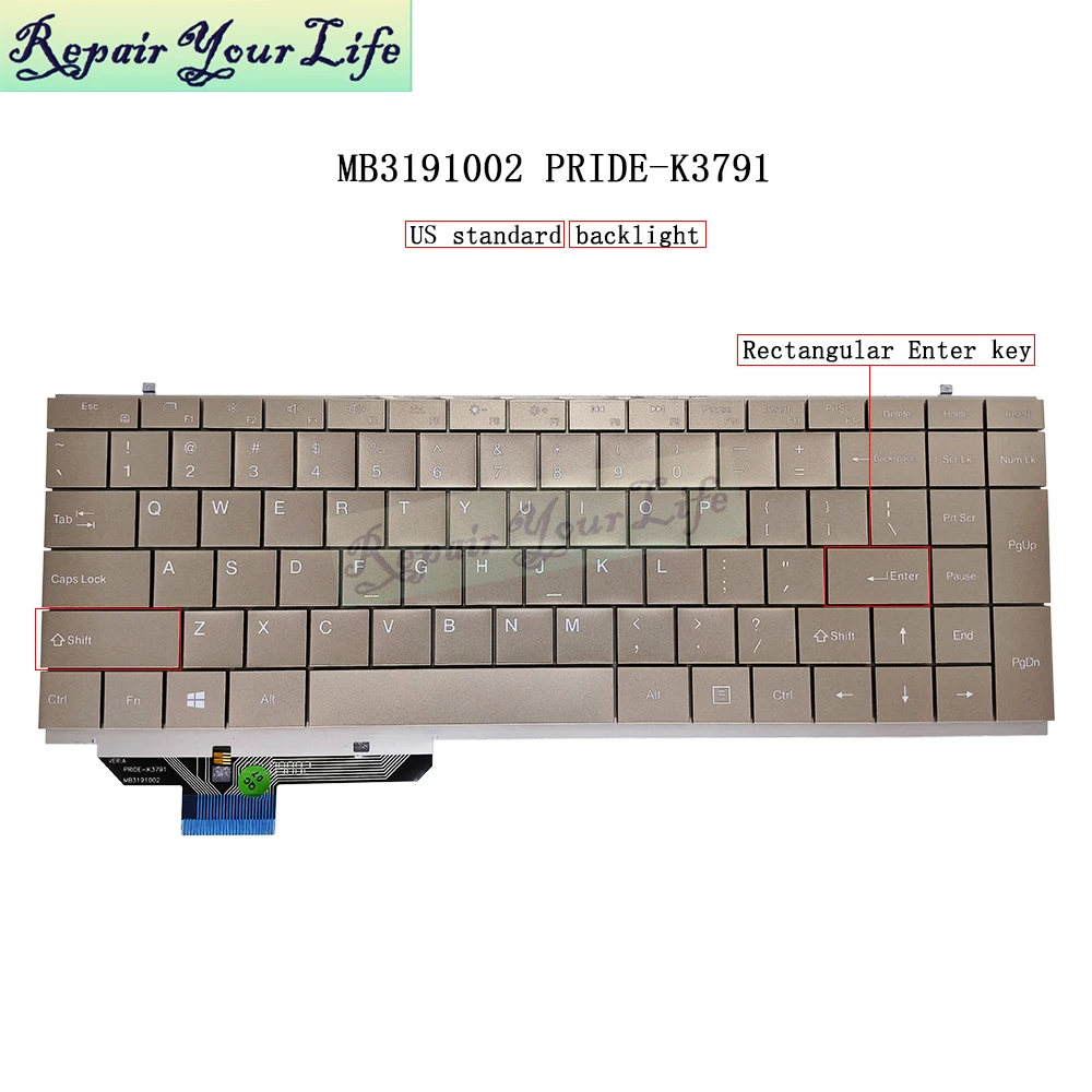 Imagem -04 - Teclado Retroiluminado para Notebook pc Eua e Reino Unido Ouro Novo Mb3191002 Pride-k3791 Teclado para Notebook