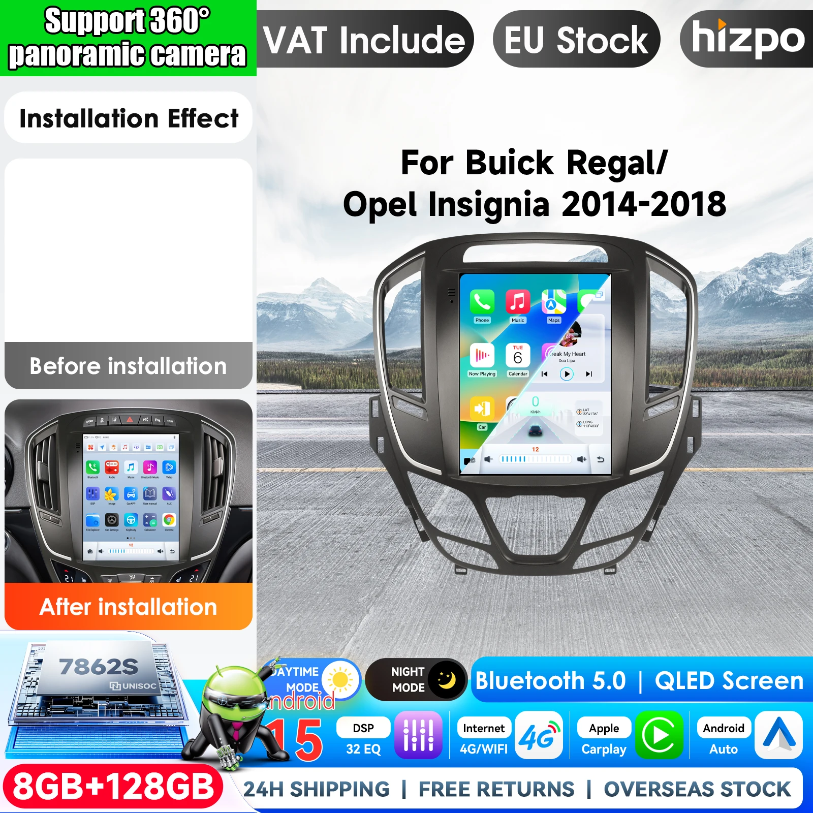 Image of Hizpo 9,7 Zoll Intelligentes Android-Autoradio für Buick Regal und Opel Insignia 2014-2018, Multimedia-Player mit Navigation, GPS, Autoradio, WIFI, 4G, Stereo-Audio, 2-DIN-Haupteinheit, Monitor, Pro