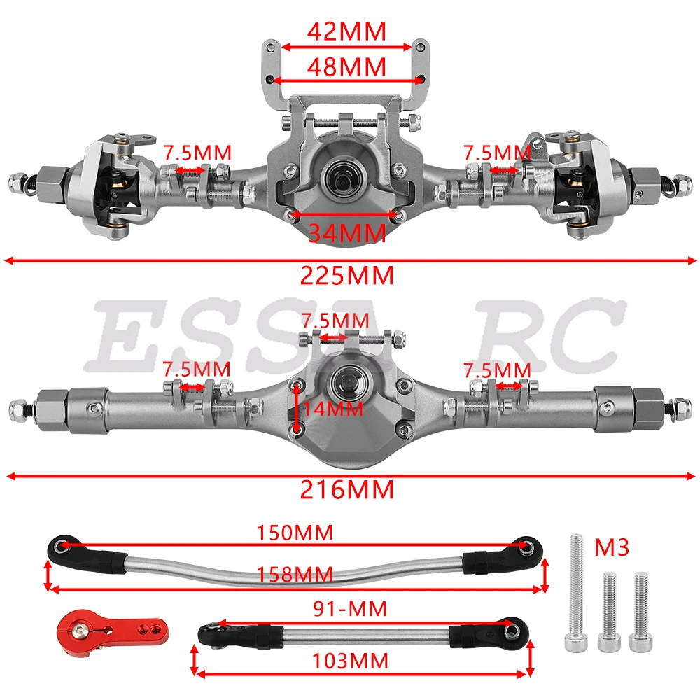 SCX10 II Aluminum Alloy Front Rear Straight Complete Axles for 1/10 RC Crawler Axial AR44 90047 90046 Kit Metal Upgrade Parts