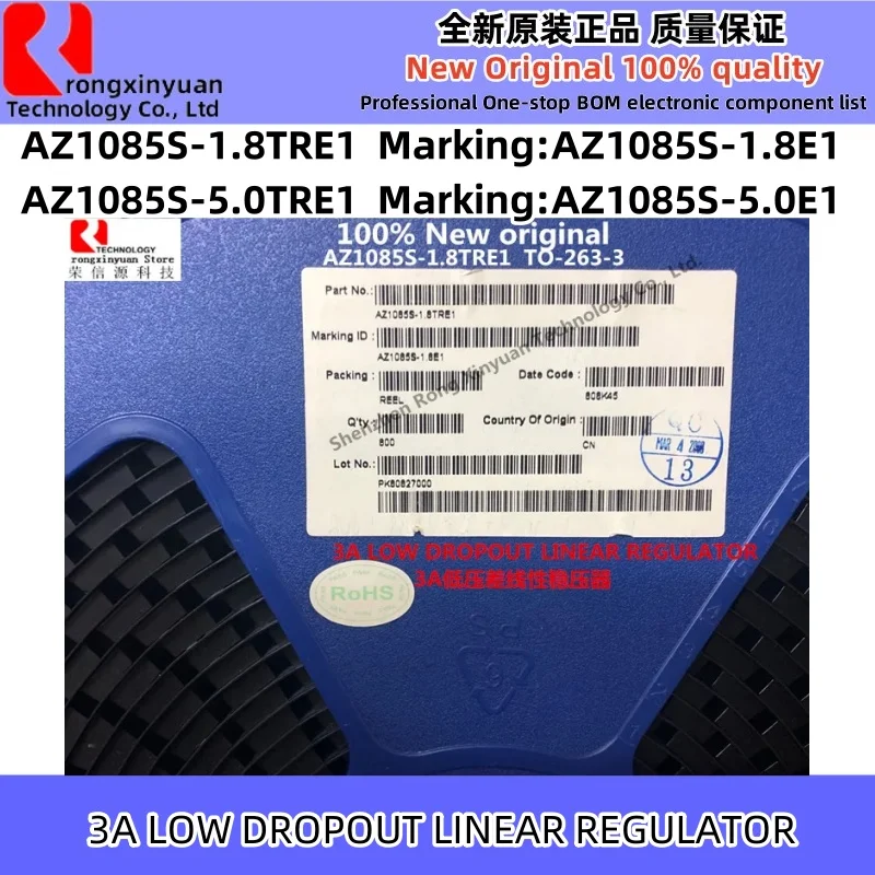 10Pcs AZ1085S-1.8TRE1 AZ1085S-1.8E1 AZ1085S-5.0TRE1 AZ1085S-5.0E1 AZ1085S TO-263-3L 3A LOW DROPOUT LINEAR REGULATOR  100% New