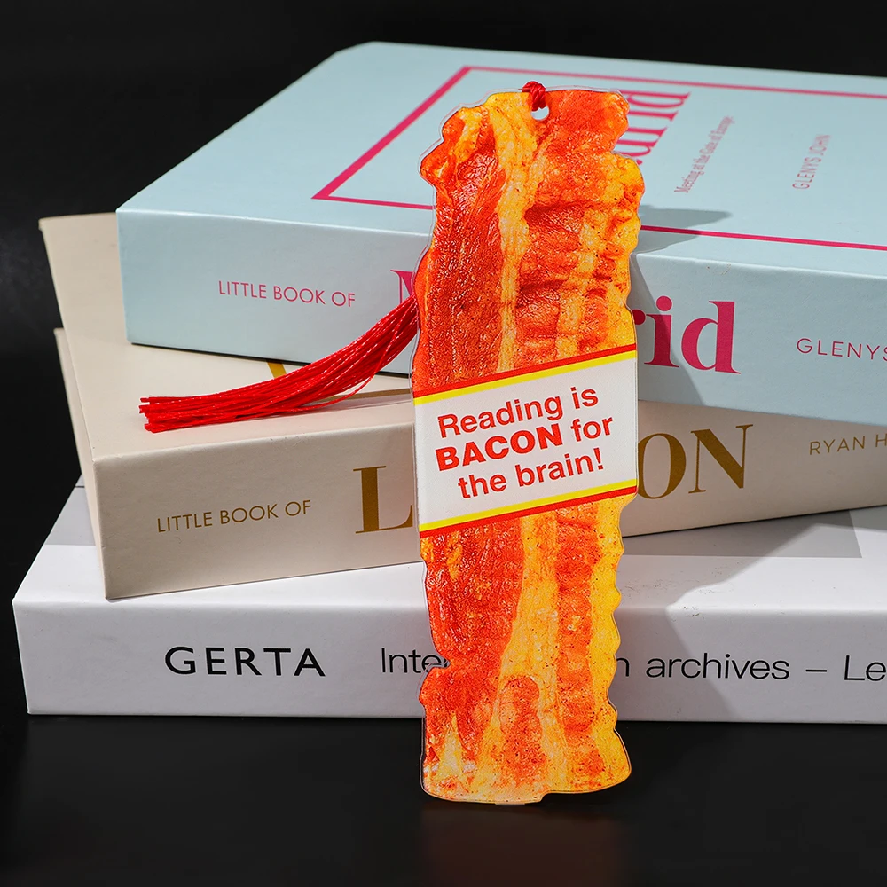 

Bacon Acrylic Bookmark with Red Tassel Gourmet Book Lover Book Accessory Birthday Gift for Friend Student School Supplies