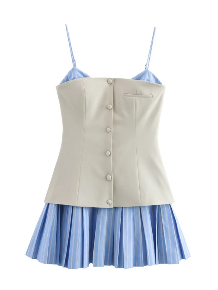 

Sister Star Fashion Casual Sexy Dress Wholesale Poplin Splicing Halter Sweet Fresh Vacation Outing Eye-catching Short Dresses