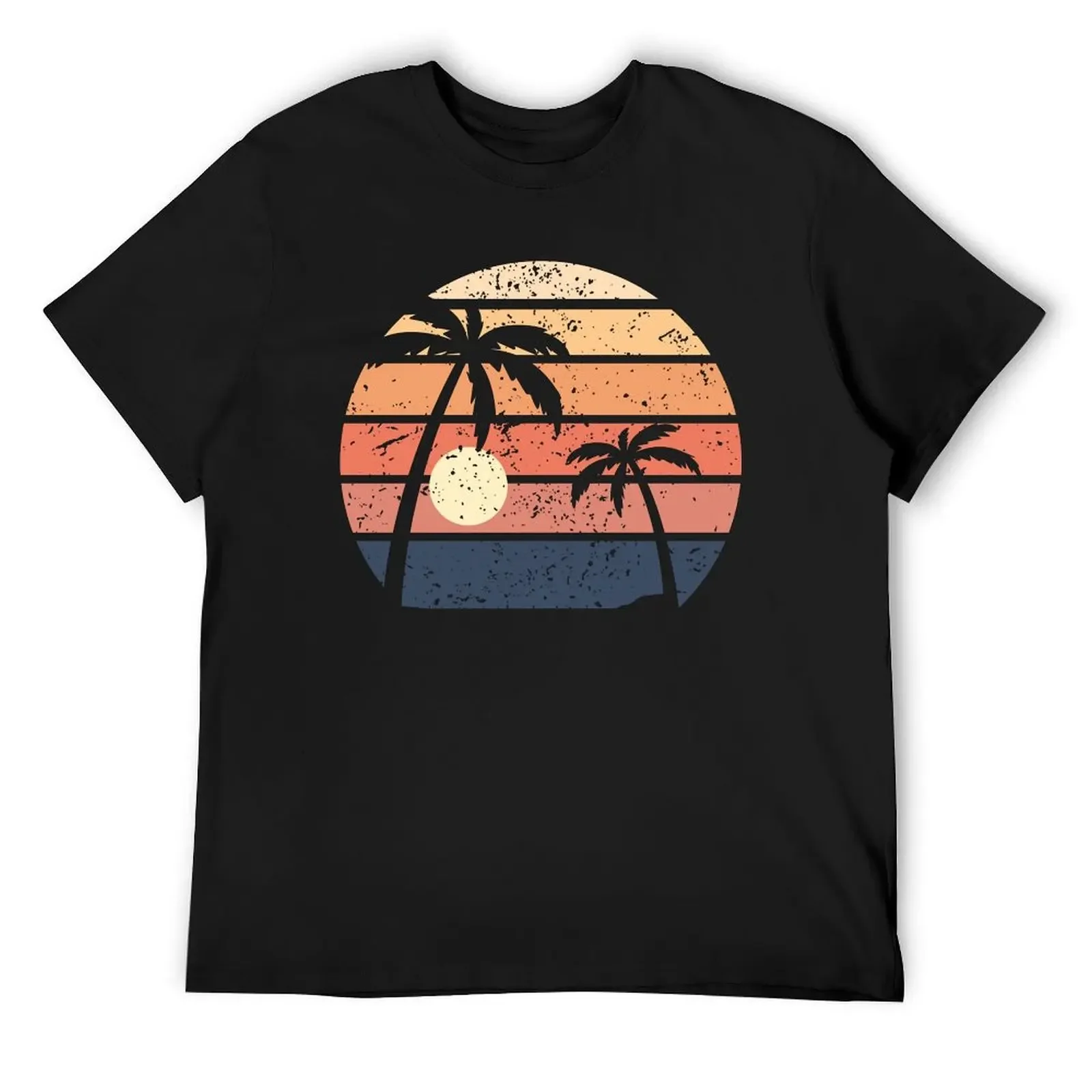 minimalist Retrowave Sunset Palms With Distress Effect T-Shirt Aesthetic clothing Short sleeve tee mens plain t shirts