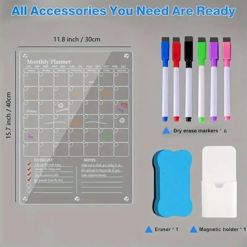 Naklejka na lodówkę Przezroczysty akrylowy kalendarz Planer tygodniowy Harmonogram magnetyczny Tablica wielokrotnego użytku Wiadomość na lodówkę Gadżety menu