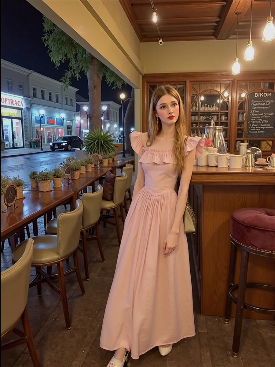 فستان نسائي وردي على طراز الأميرة على شكل حرف a بأكمام طويلة وأكمام قصيرة نصف كم وأكمام متوسطة وأكمام منتفخة #2