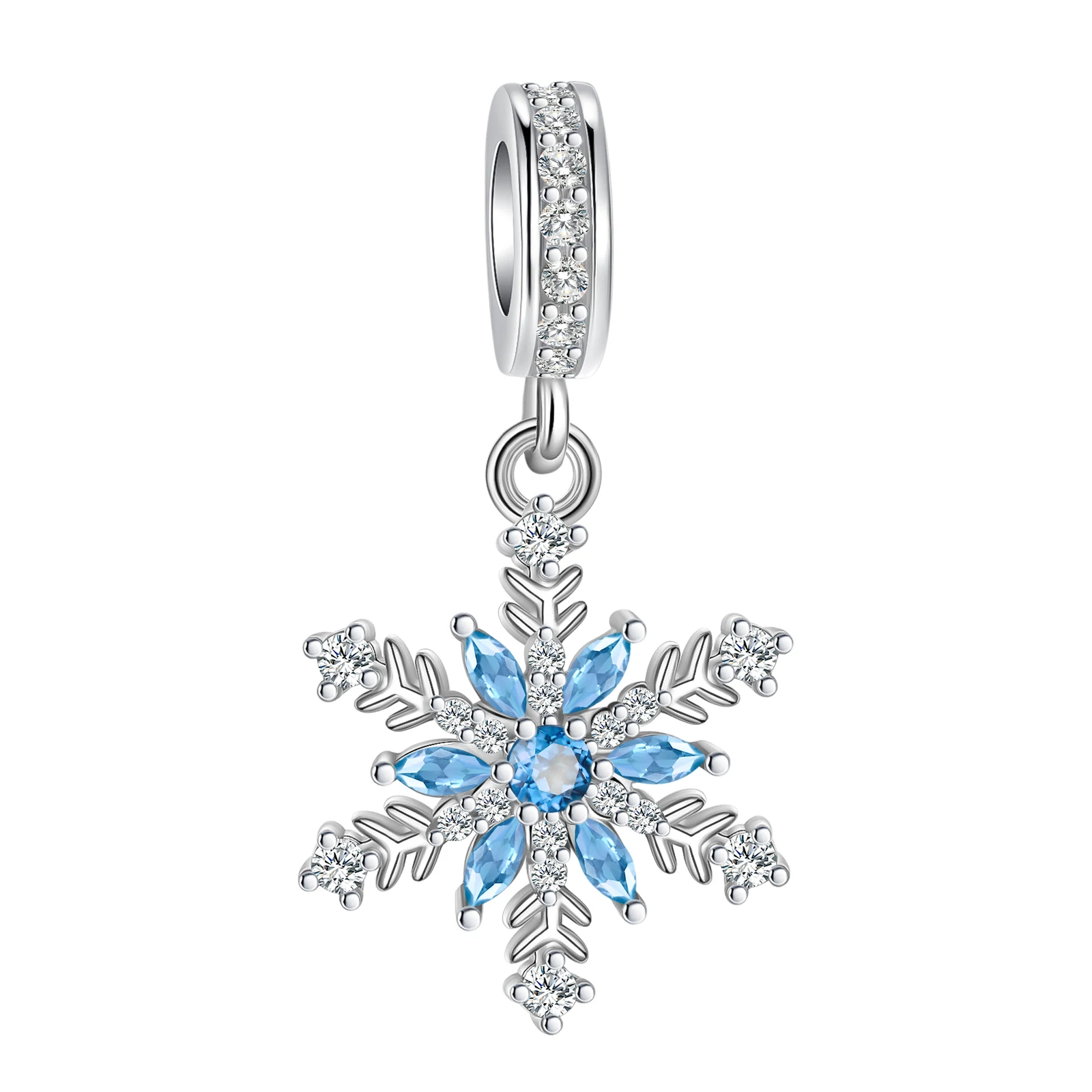 

925 sterling silver blue snowflake pendant charm fit pandora original bracelet charm beads necklace Diy female jewelry