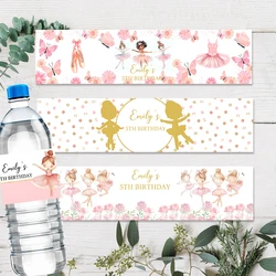 Personalized Ballerina Birthday Water Bottle Label, Ballet Dancer Birthday, Baby Shower Baptism Decoration, Floral Round Label