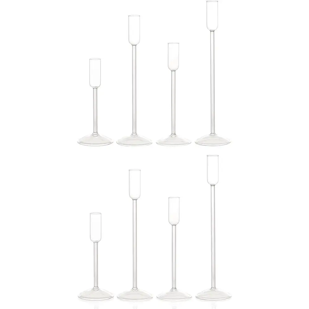 

Набор из 8 прозрачных стеклянных подсвечников для конических свечей, 4 уникальных высоты, идеально подходят для свадеб, вечеринок, украшения стола