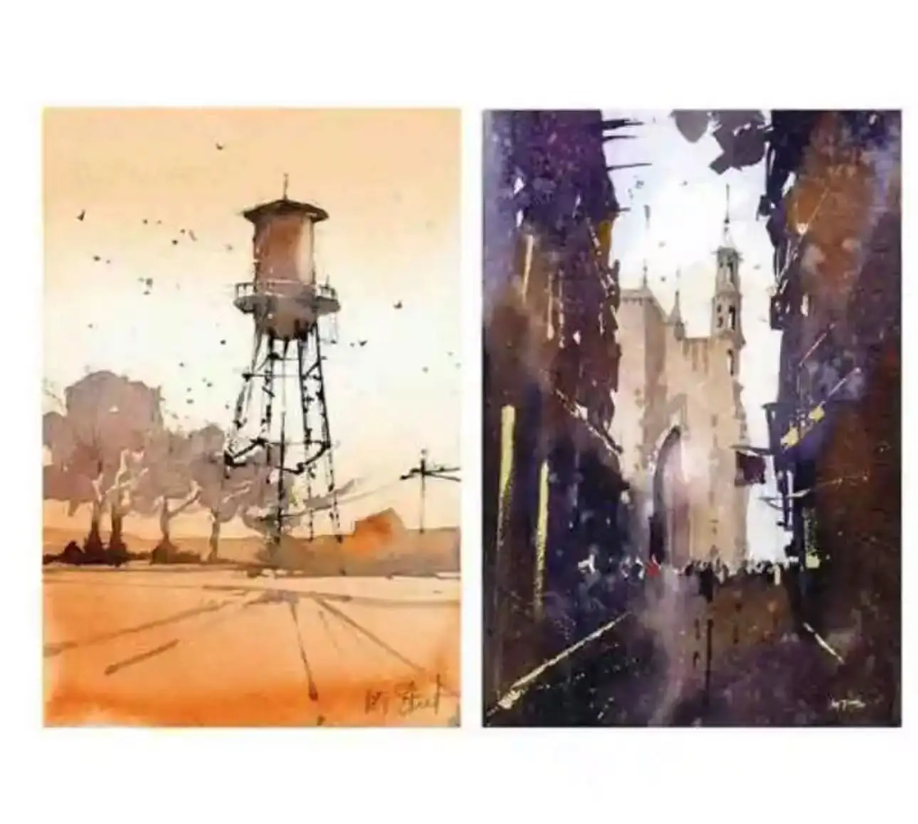 Tutorial de esboço de paisagem em aquarela colorida e clara