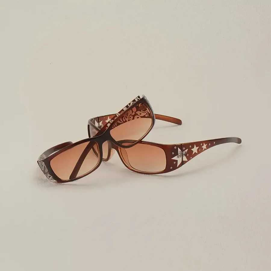 2PCS Retro Style Pattern Star Decoration Y2K fashion Women\'s Sunglasses Vacation Tourism Street Decoration Glasses Men