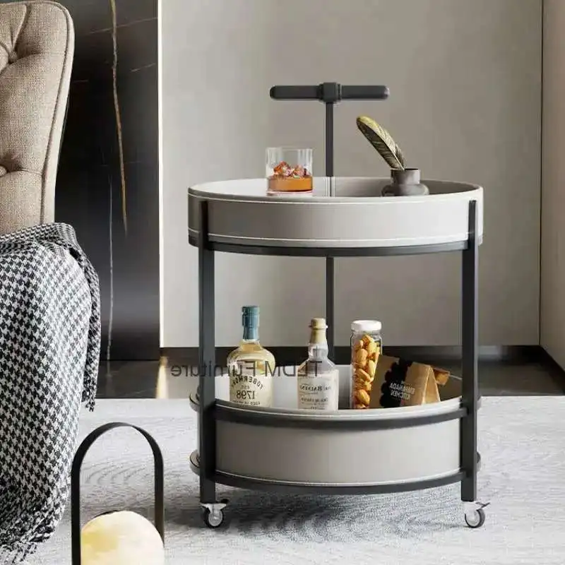 

Cosmetologist Trolley Italian Saddle Leather Small Cart Sofa Side Movable with Wheels, Tea Table, Snack Storage Professional