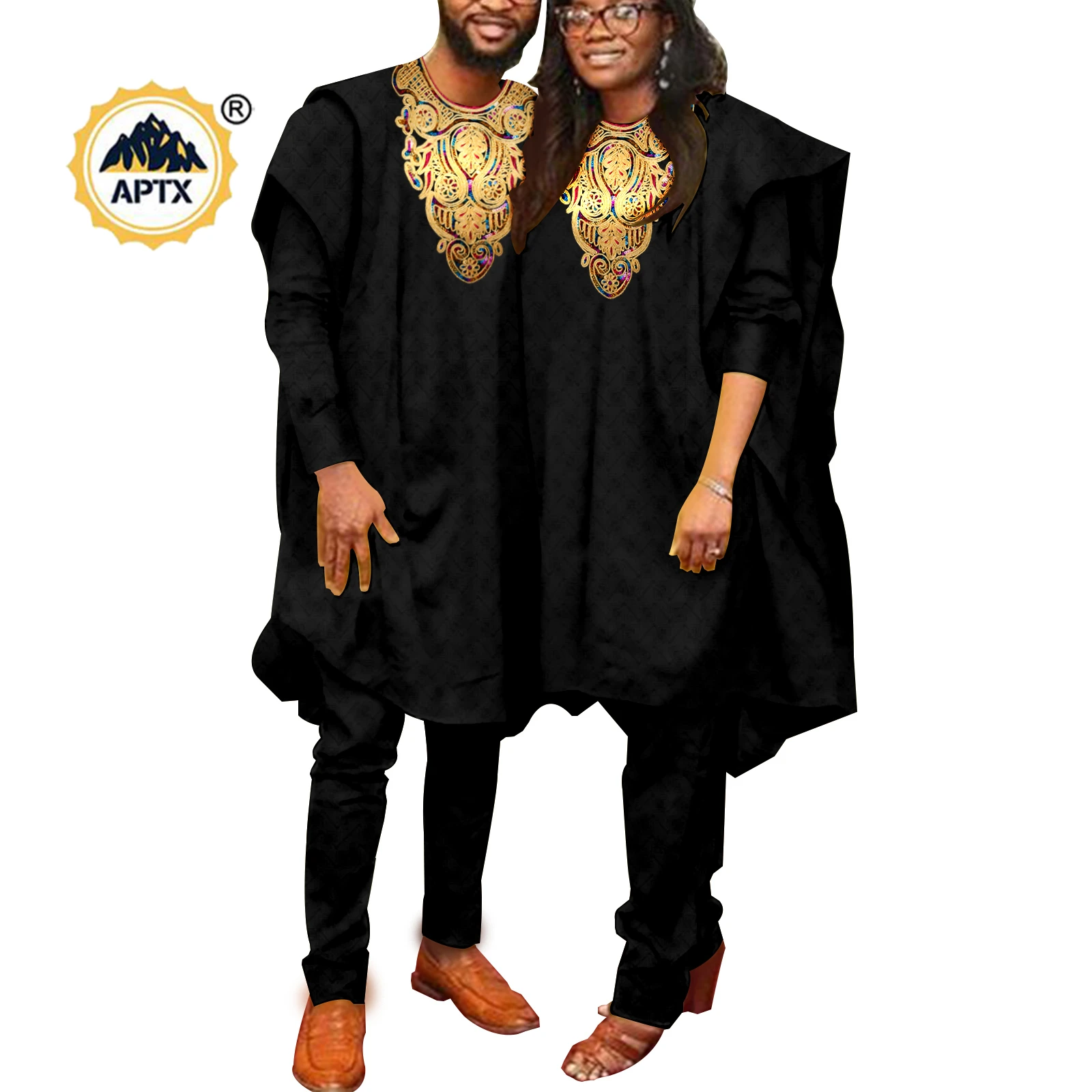 African Couples Clothes Bazin Riche Kaftan Women and Men 3 Pieces Set Vest + Shirts + Pants Ankara Gown Couple Outfit Y22C063