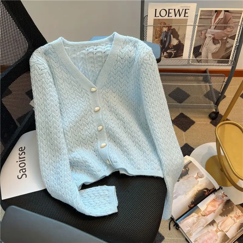 2024 Autumn New Fashionable Sweet Solid Color V-neck Long Sleeve Sweater Ladies Temperament Buttons Cardigan Coat Women Clothes