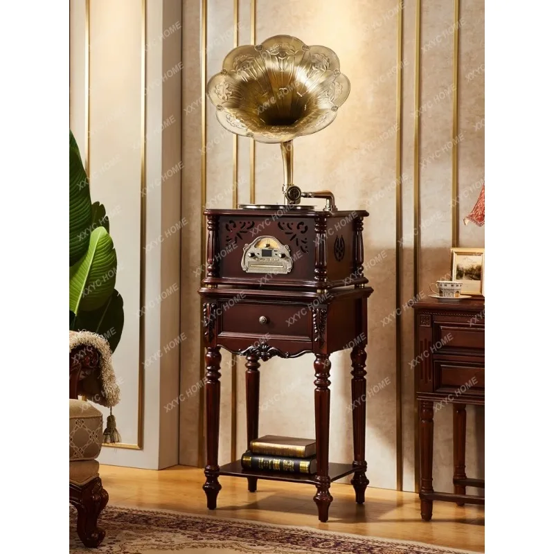 Phonograph Retro American Living Room Decoration Nostalgic Old-Fashioned Big Speaker Vinyl Record Player Brown