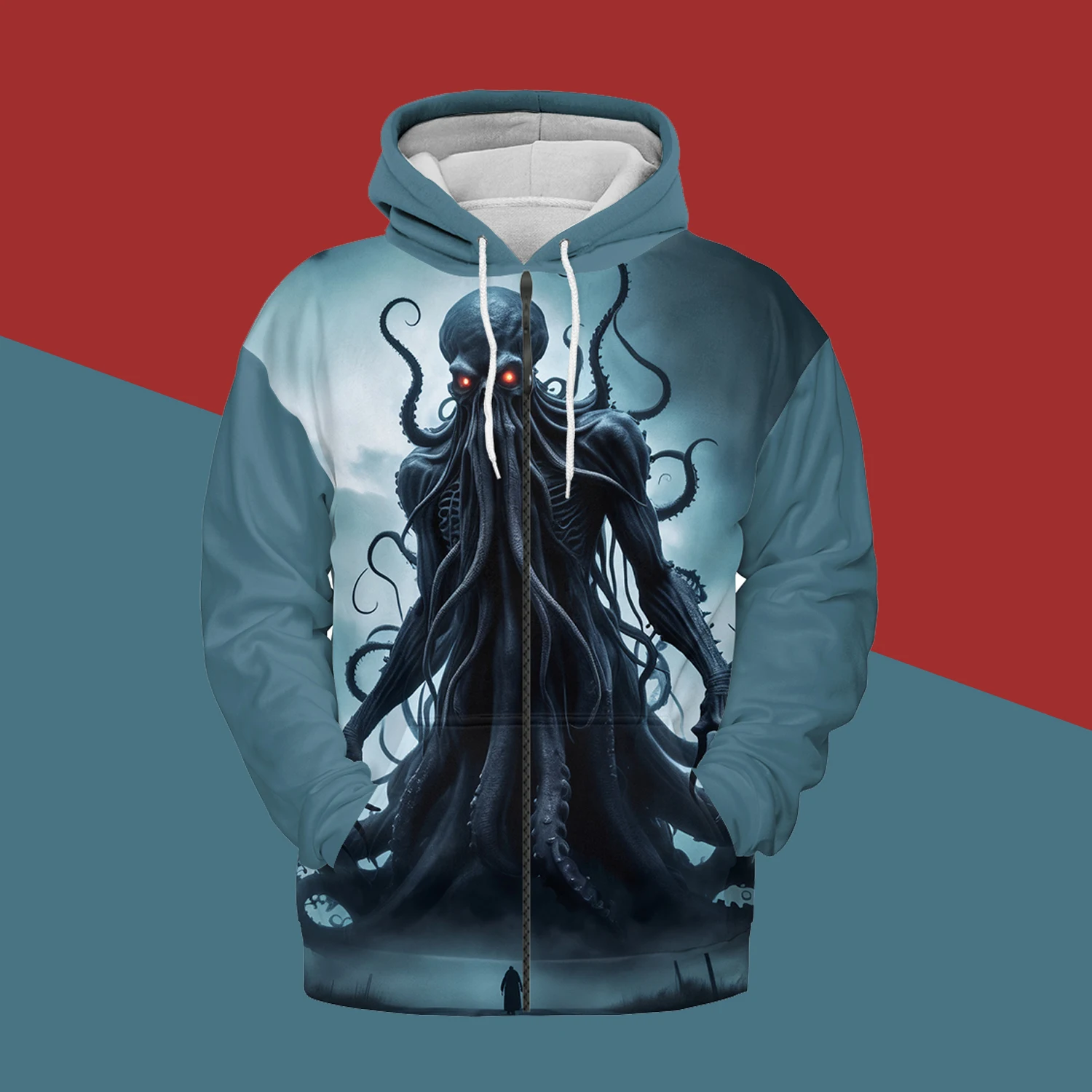 Jumeast God Cthulhu 3D Prinetd Men Zipper Hoodies Dark Academia Horror Women Hooded Sweatshirts Gothic Clothing Halloween Coats