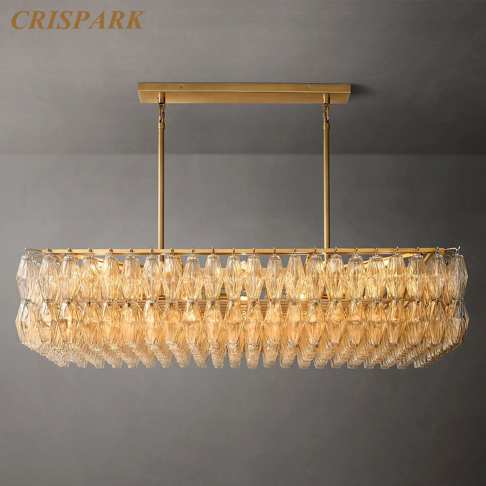 Chiara Clear Smoke Glass Rectangular Chandelier Vintage Polyhedron Pendant Hanging Lamp Home Decor Dining Room Chandelier Light