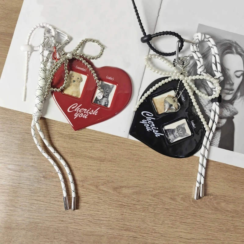 Love Heart Card Sleeve Keychain Photocard Holder Pendant Keyring for Students