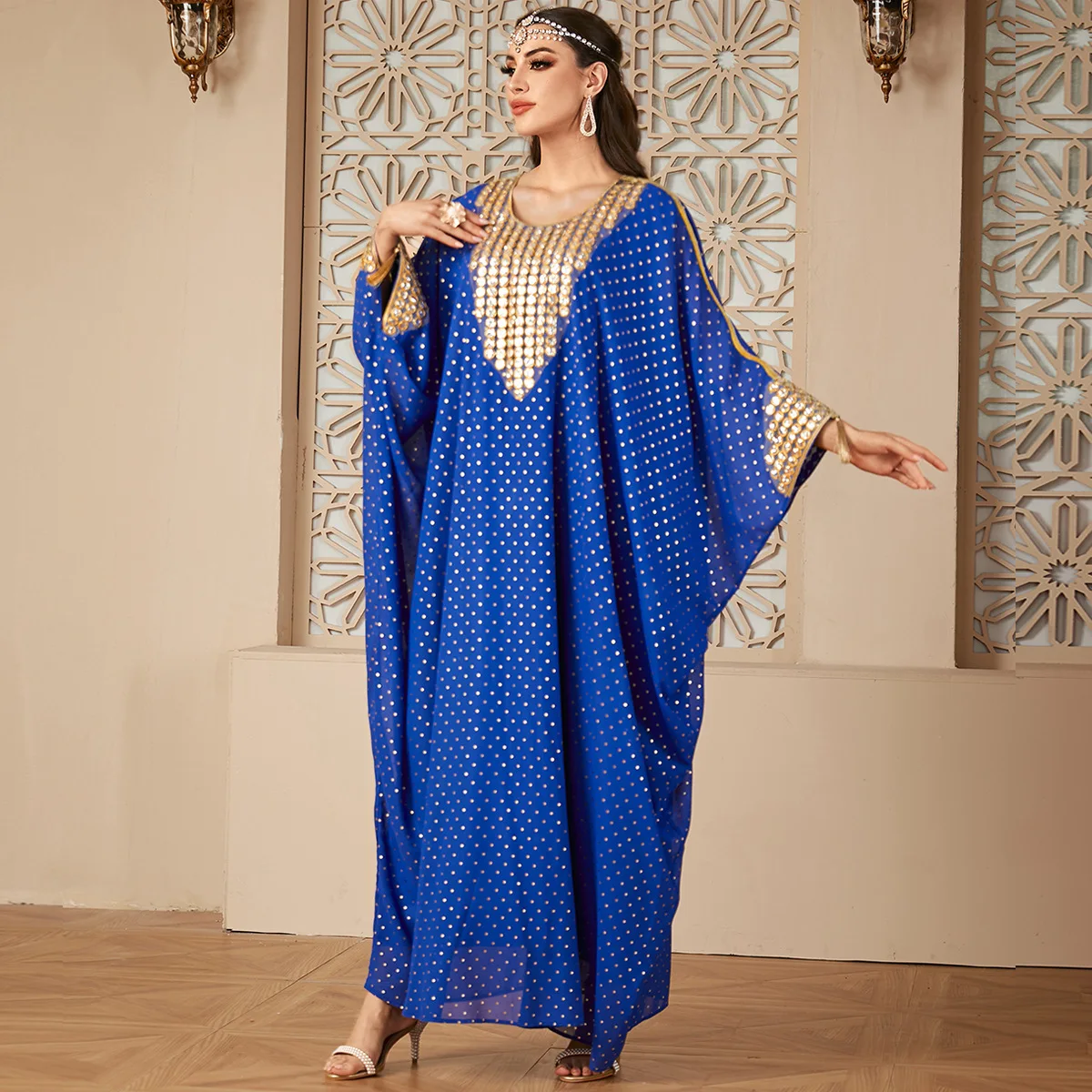 Fashion Women Muslim Hot Drill Long Dress Batwing Sleeve Abayas Dubai Moroccan Saudi Kebaya Kaftan Turkey Islam Clothing Vestido