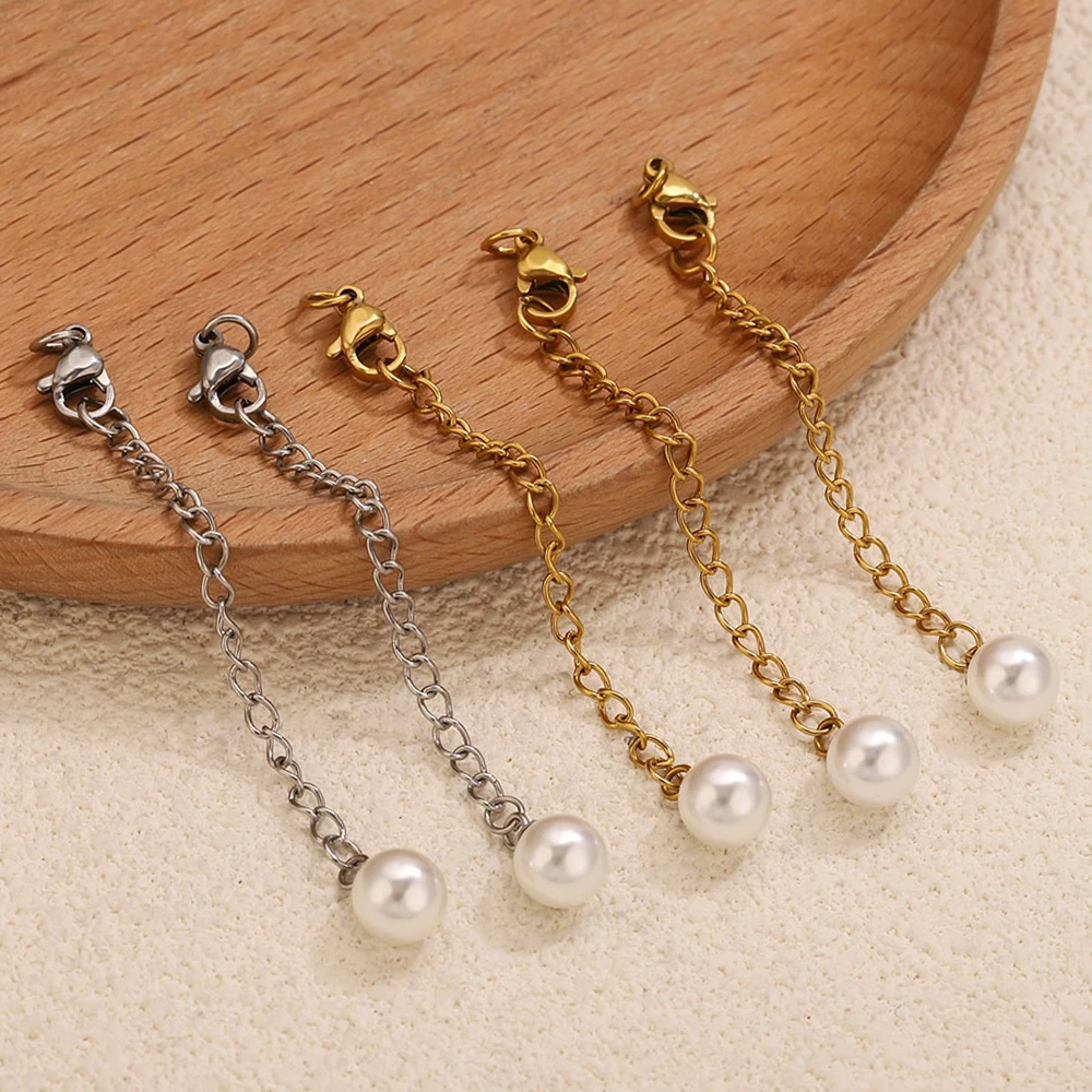

5PCS 18K Vacuum Plated Stainless Steel Tail Chain Extenders Pearl Pendant Lobster Clasps for DIY Necklace Bracelet Bulk Wholesal