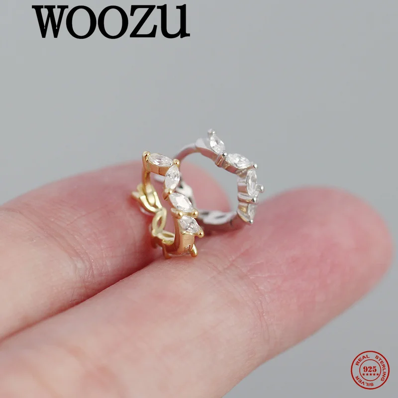 

WOOZU стерлингового серебра 925 пробы, роскошный дизайн, серьги с цирконием в виде конского глаза для женщин, вечерние серьги с нестандартными отверстиями в форме листа, изысканные ювелирные изделия