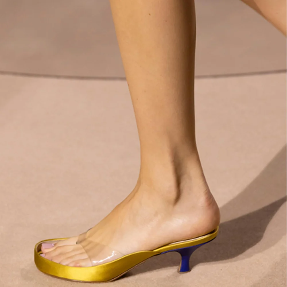 Summer Casual Style Women‘s Thong Sandals Clear Flip Flop Strap Open Round Toe Two-Tone Kitten Heel Slip-On Slide Sandals view 6