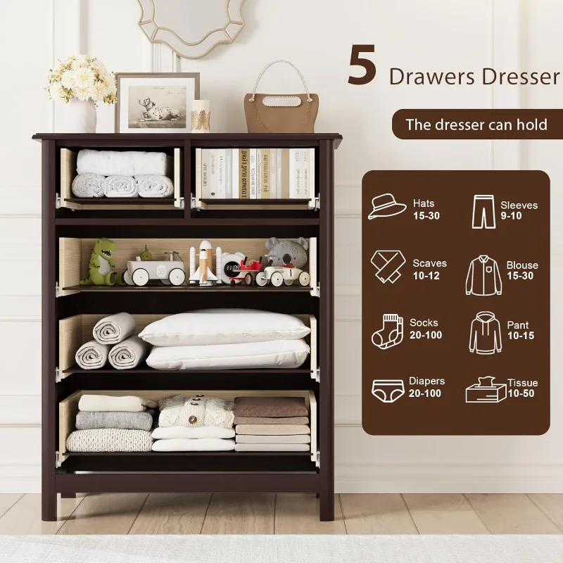 خزانة ذات 5 أدراج، خزانة ذات أدراج طويلة، خزانة ذات 5 أدراج مع مساحة عميقة، خزانة تخزين خشبية لغرفة المعيشة، H